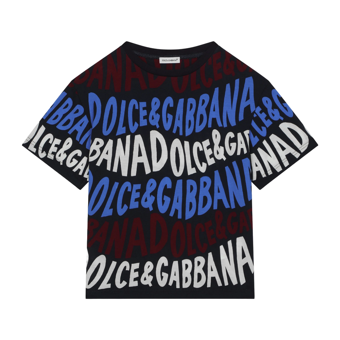 KIDS JERSEY T-SHIRT WITH DOLCE & GABBANA LOGO PRINT BLUE