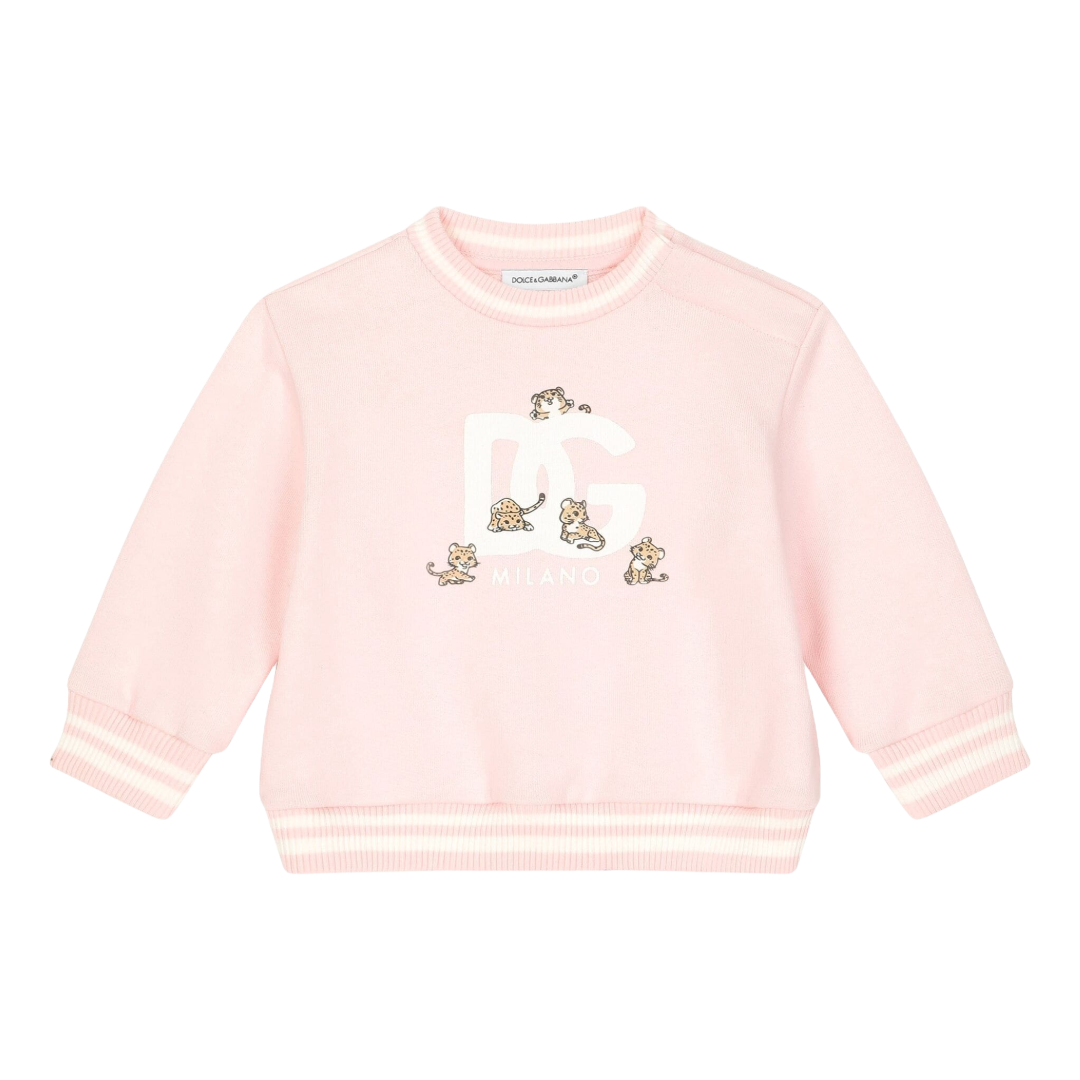 BABY LONG SLEEVE JERSEY WITH DG LEOPARD GRAPHIC LOGO PRINT PINK