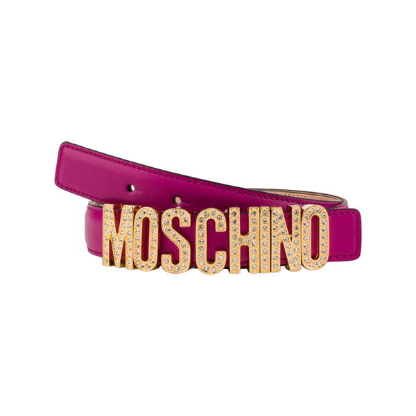 MOSCHINO WOMENS GOLD LOGO LETTERING WITH RHINESTONES  BELT