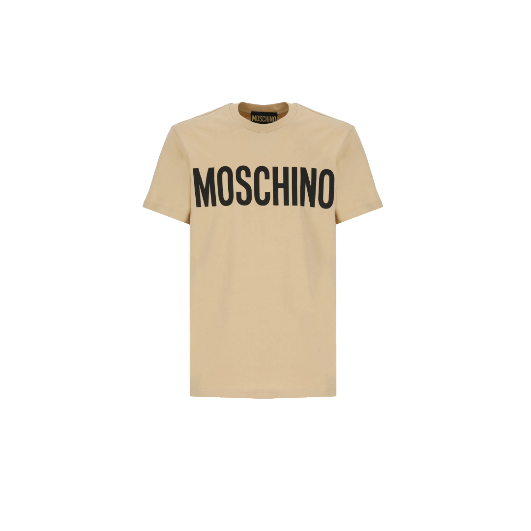 MOSCHINO JERSEY T-SHIRT WITH LOGO TAN