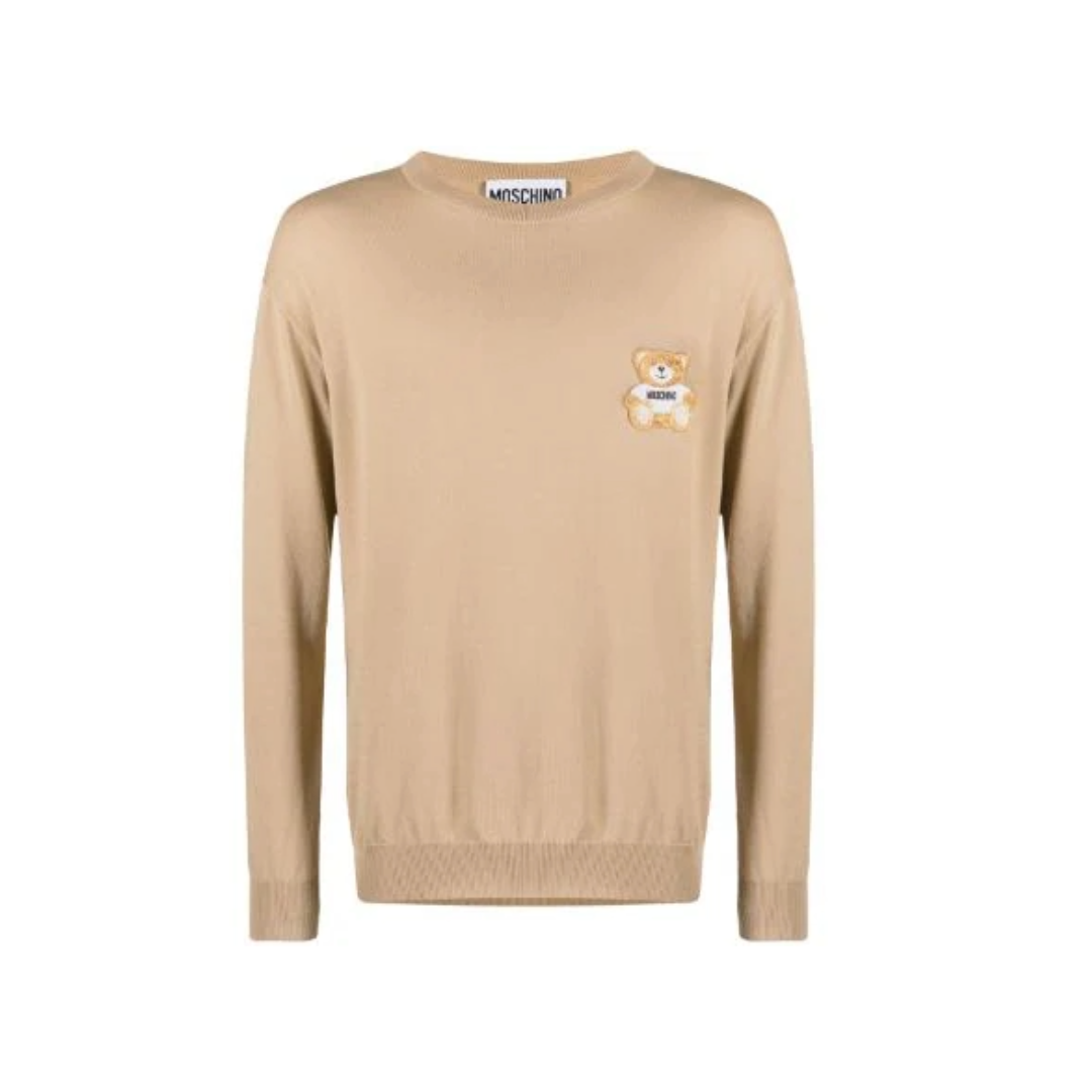 MOSCHINO EMBROIDERED TEDDY CREWNECK TAN