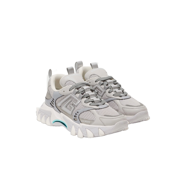 BALMAIN B-EAST TRAINERS IN TECHNICAL MATERIALS AND MESH GREY/TEAL