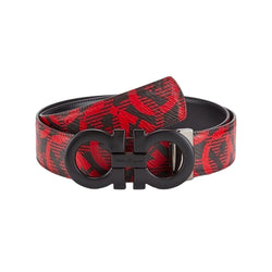 SALVATORE FERRAGAMO REVERSIBLE AND ADJUSTABLE GANCINI BELT BLACK-RED