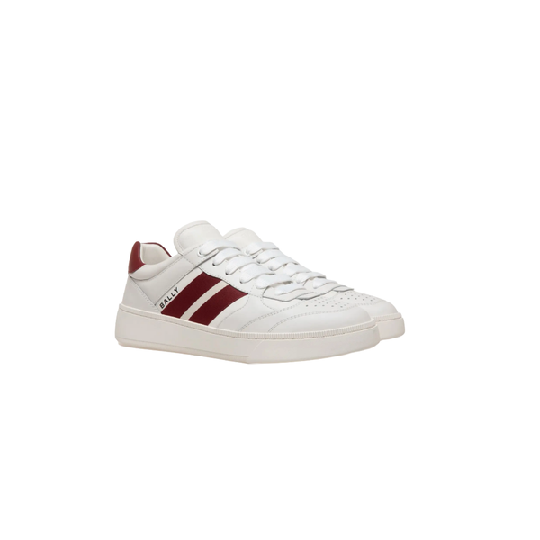 BALLY RAISE SNEAKER IN WHITE LEATHER /RED STRIPES