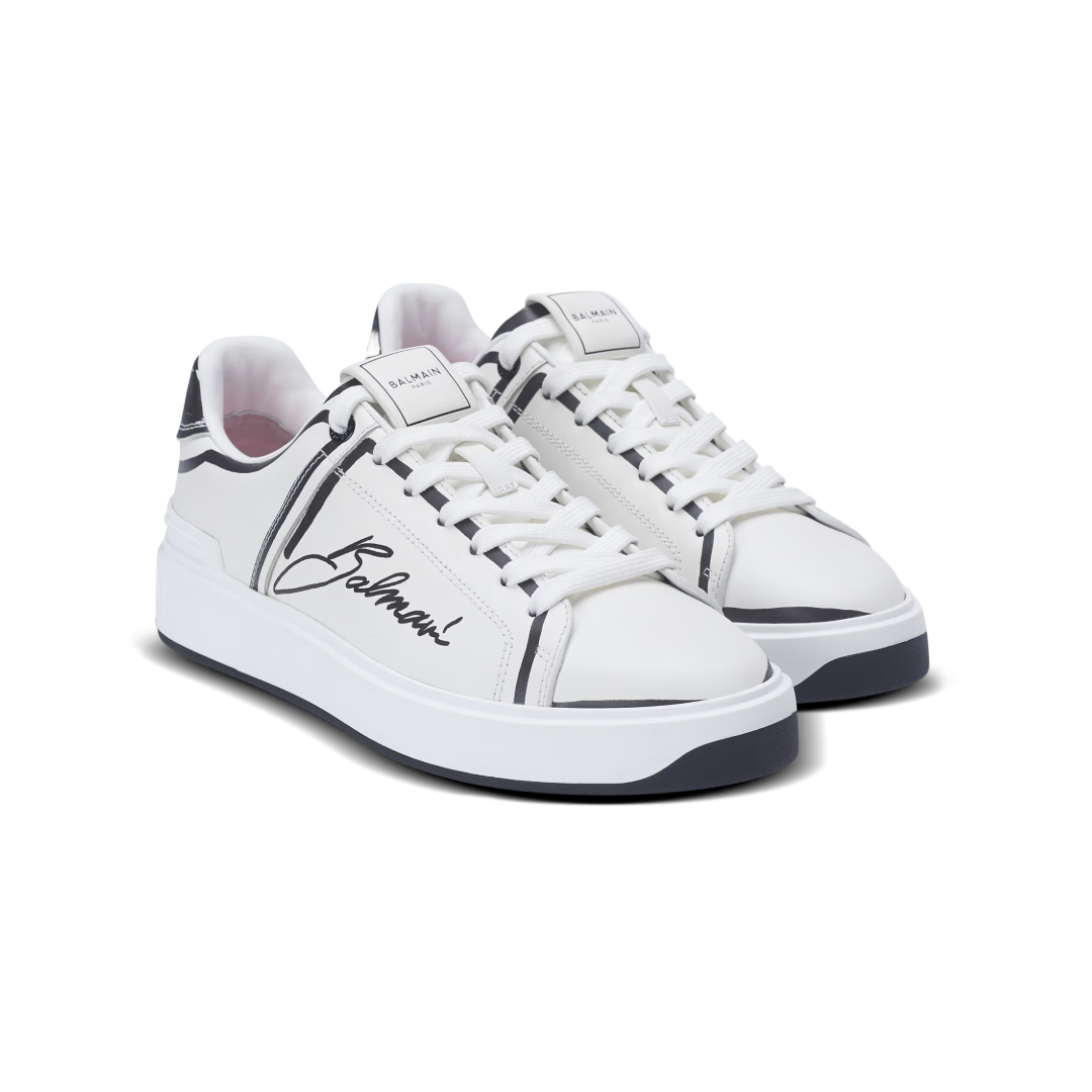 B-COURT PRINTED CALFSKIN TRAINERS WHITE