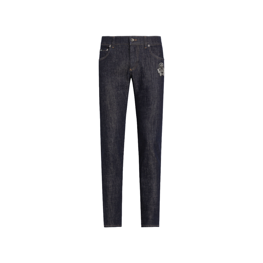 SKINNY STRETCH COTTON JEANS WITH PATCH