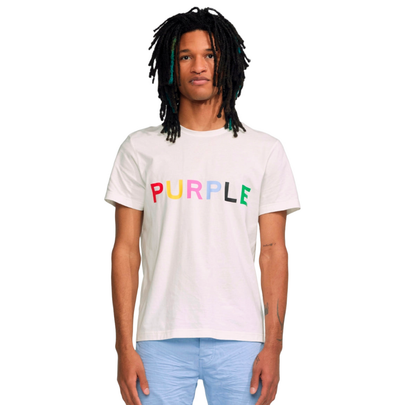 PURPLE BRAND MULTICOLOR LETTER WHITE TEE – Enzo Clothing Store