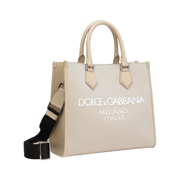DOLCE & GABBANA SMALL TOTE BAG WITH LOGO BEIGE/WHITE