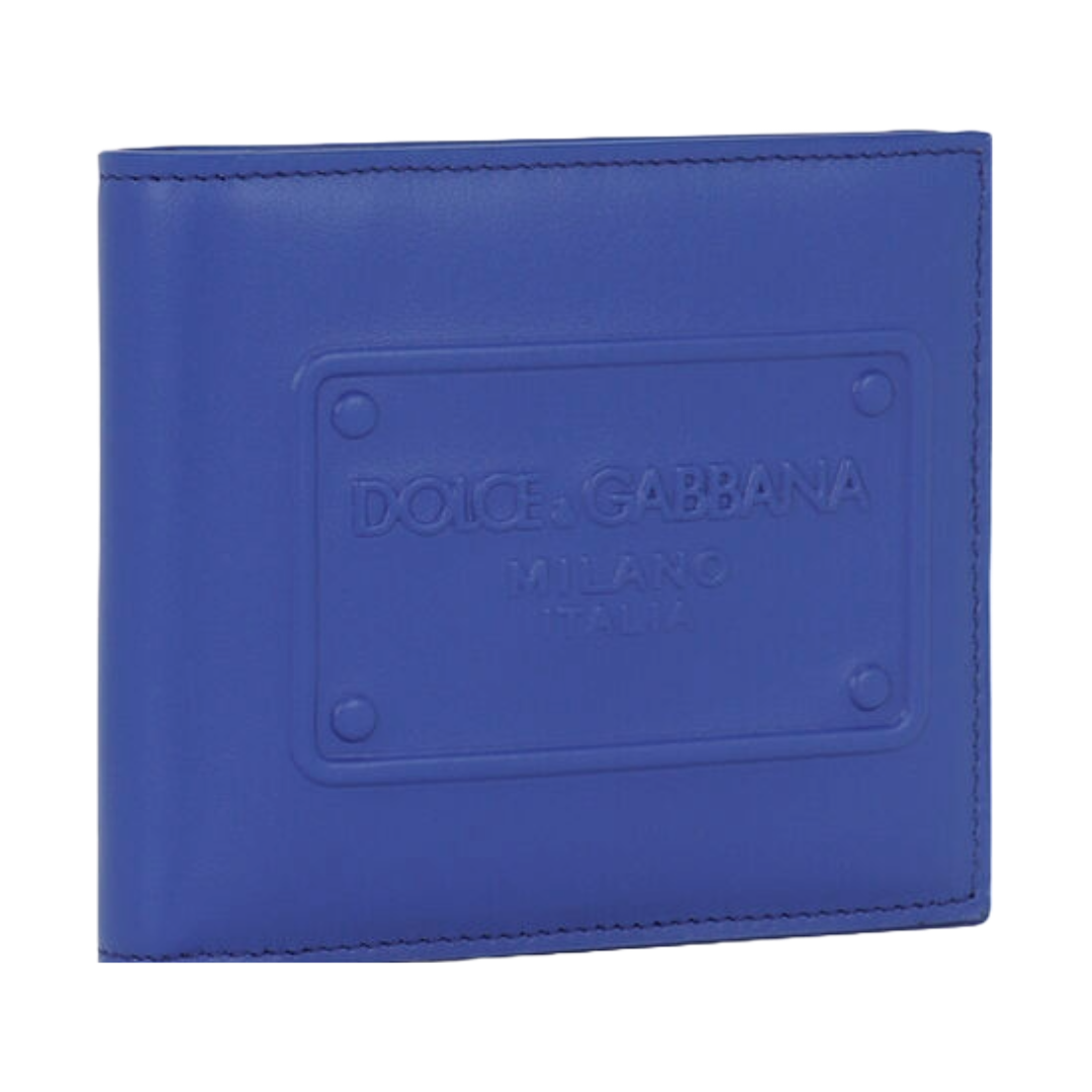 DOLCE & GABBANA BI-FOLD RAISED LOGO WALLET BLUE