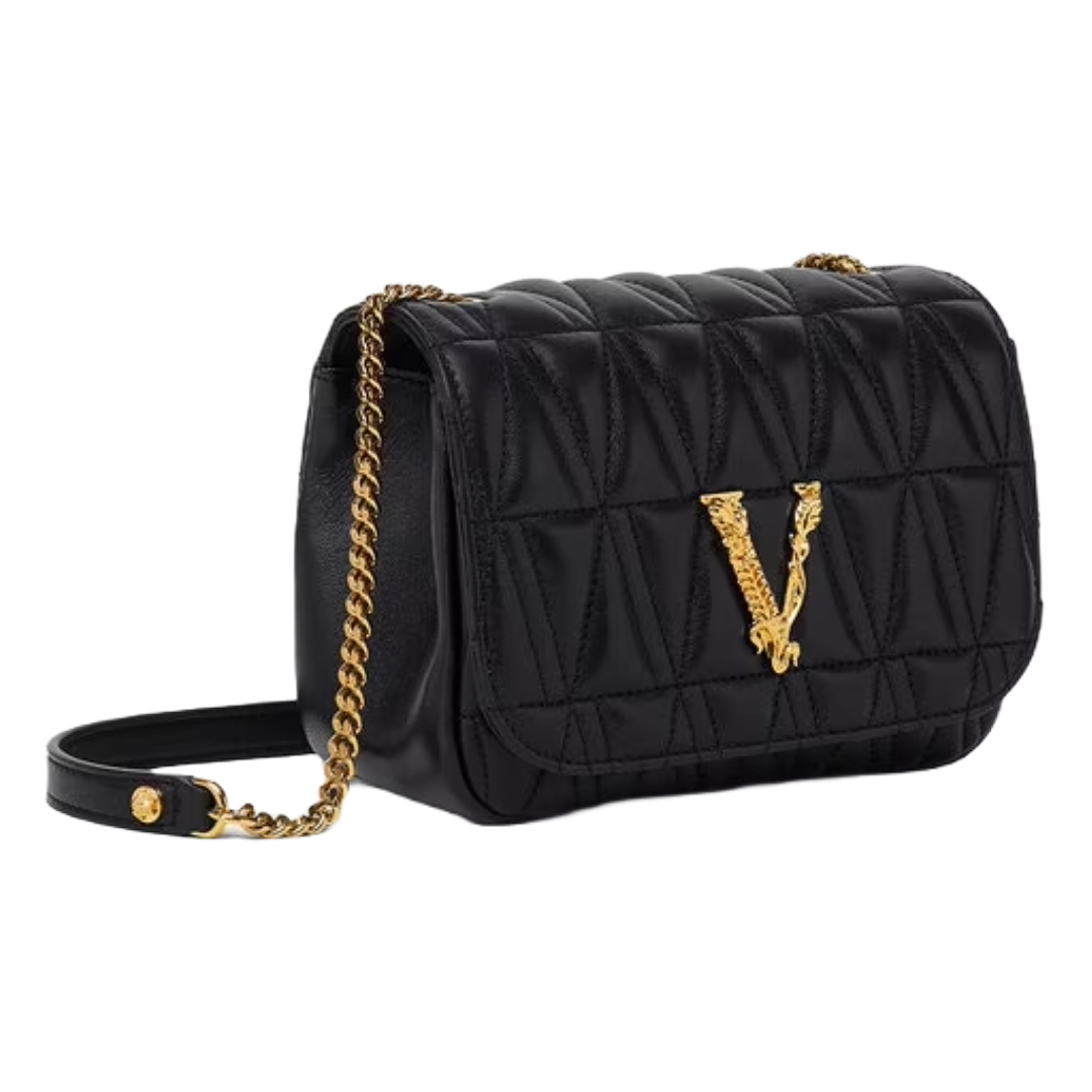 VERSACE SMALL VIRTUS SHOULDER BAG BLACK/GOLD