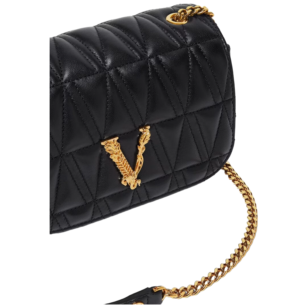 VERSACE SMALL VIRTUS SHOULDER BAG BLACK/GOLD