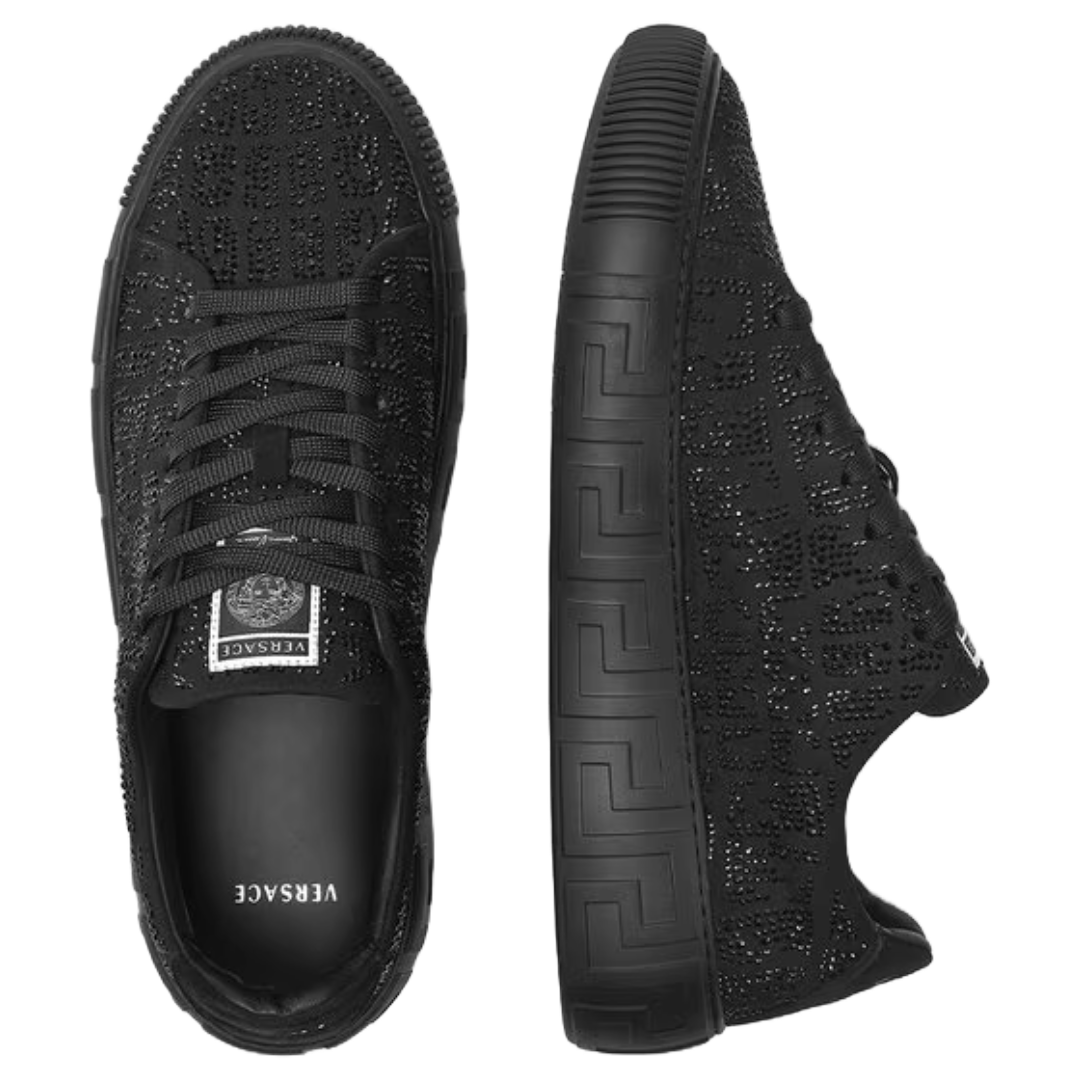 VERSACE MENS GRECA SNEAKER CRYSTAL CROC-EFFECT BLACK