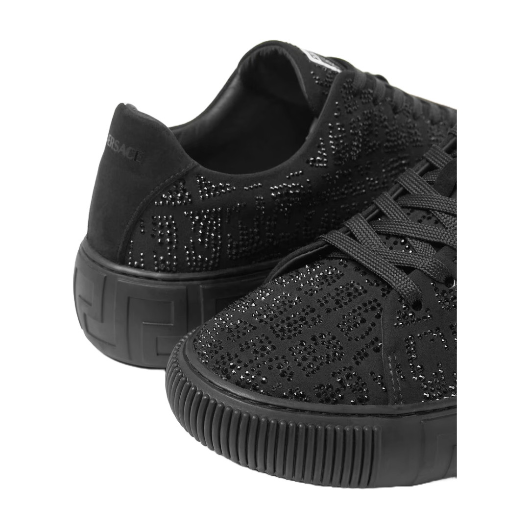 VERSACE MENS GRECA SNEAKER CRYSTAL CROC-EFFECT BLACK