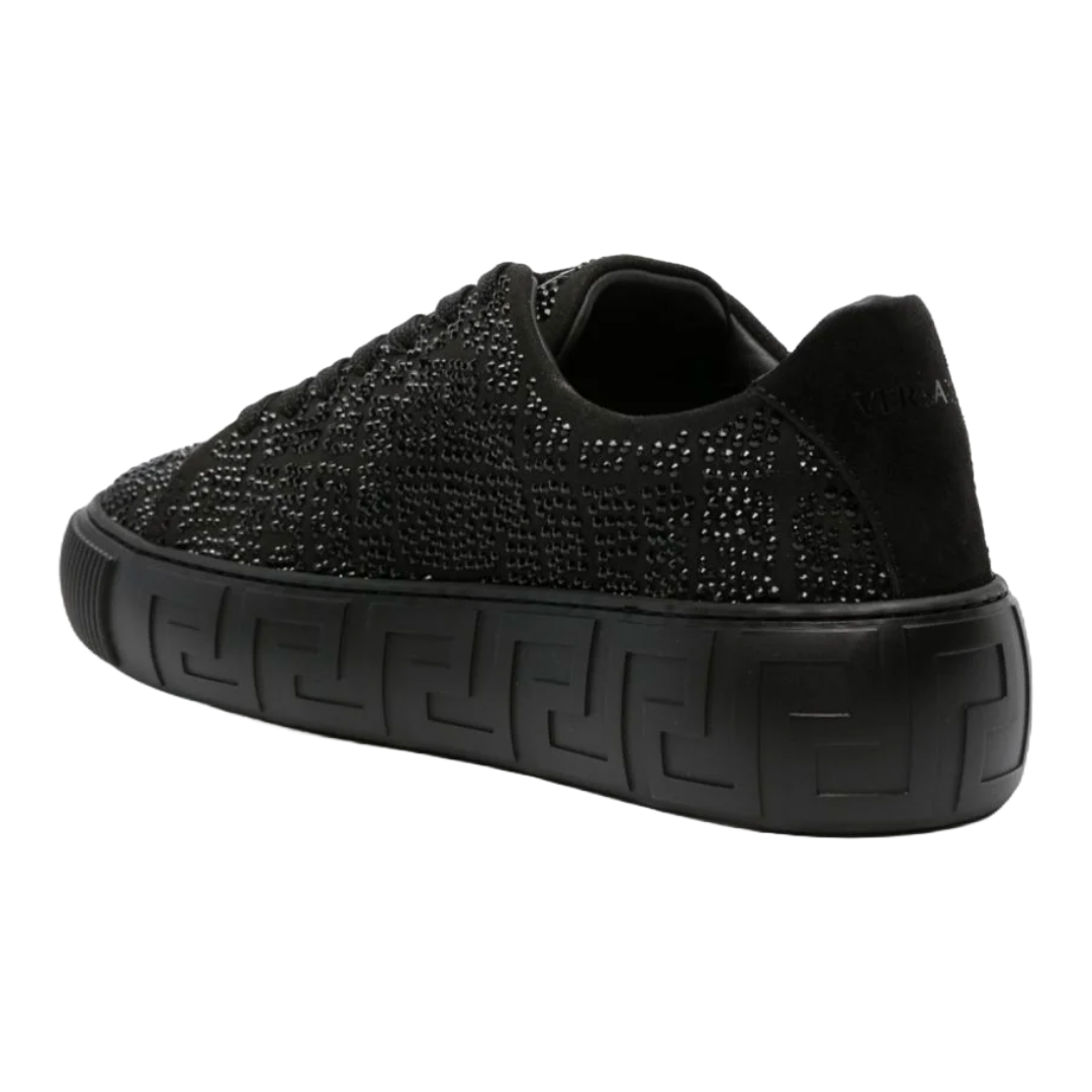 VERSACE WOMENS GRECA CRYSTAL EMBELLISED SNEAKER BLACK