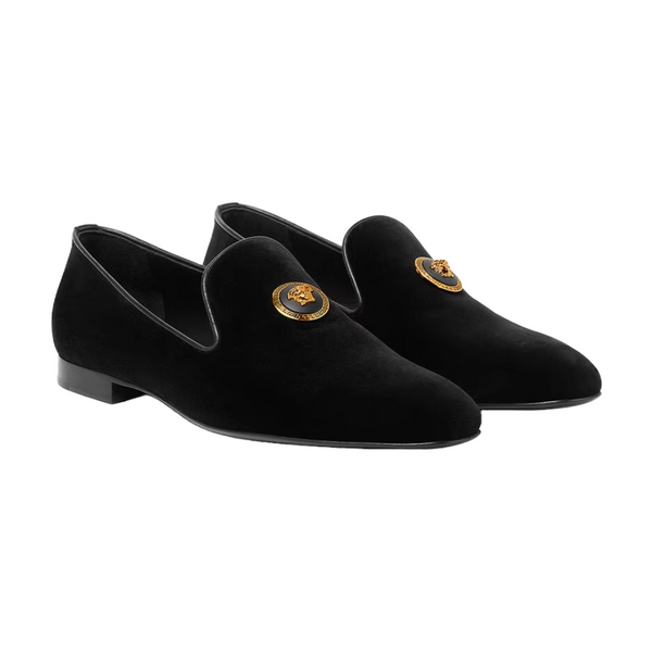 VERSACE MEDUSA VELVET LOAFER BLACK/GOLD