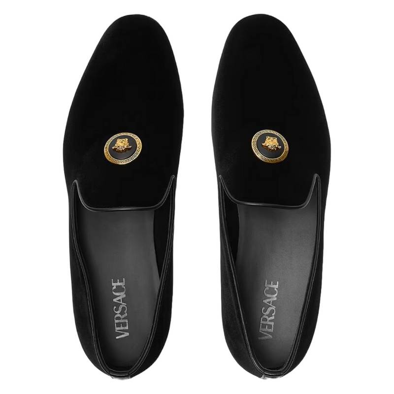 VERSACE MEDUSA VELVET LOAFER BLACK/GOLD