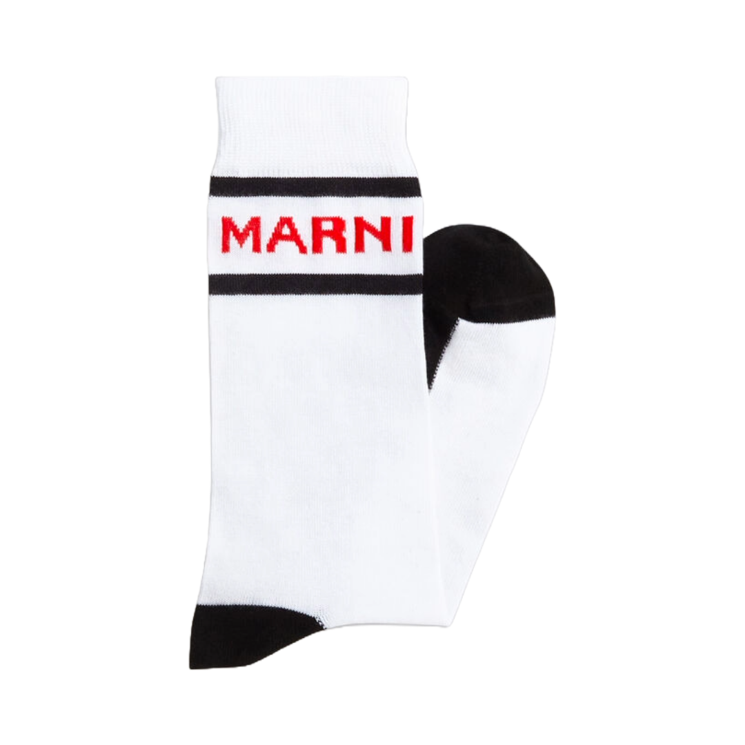 MARNI TECHNO LOGO COTTON GAUGE 18 SOCKS  SLILY WHITE