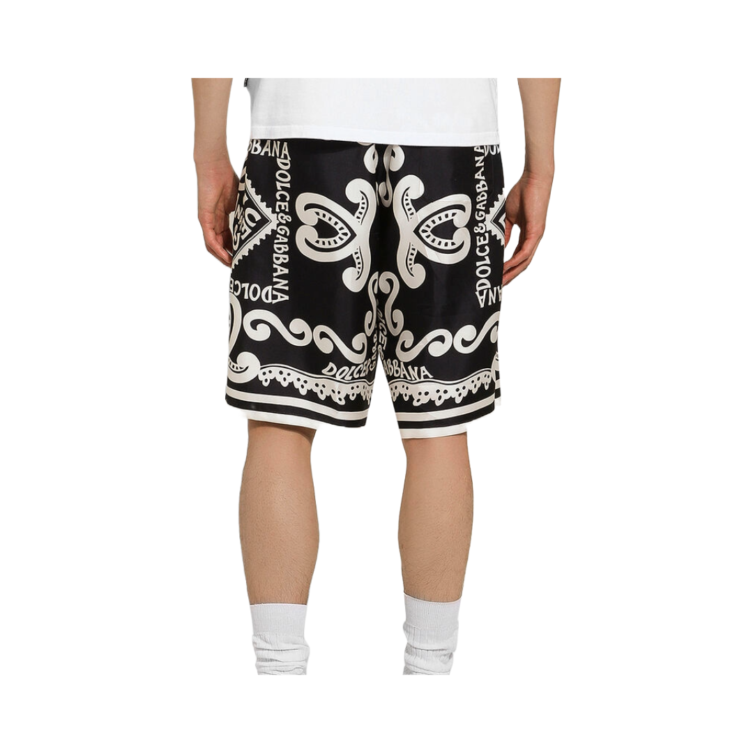 DOLCE & GBBANA MARINA-PRINT SILK TWILL SHORTS BLUE