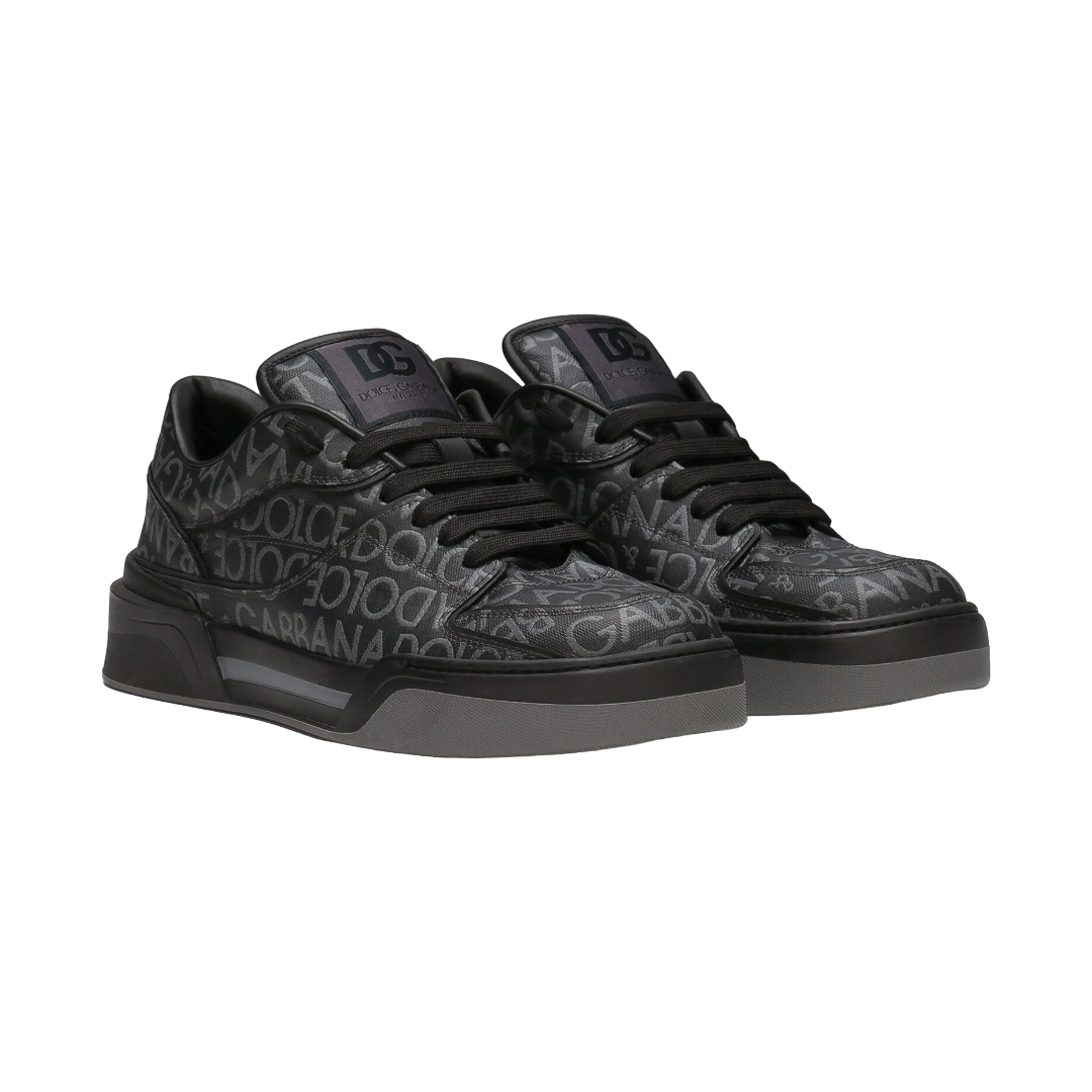 DOLCE & GABBANA COATED JACQUARD NEW ROMA SNEAKERS BLACK/GREY