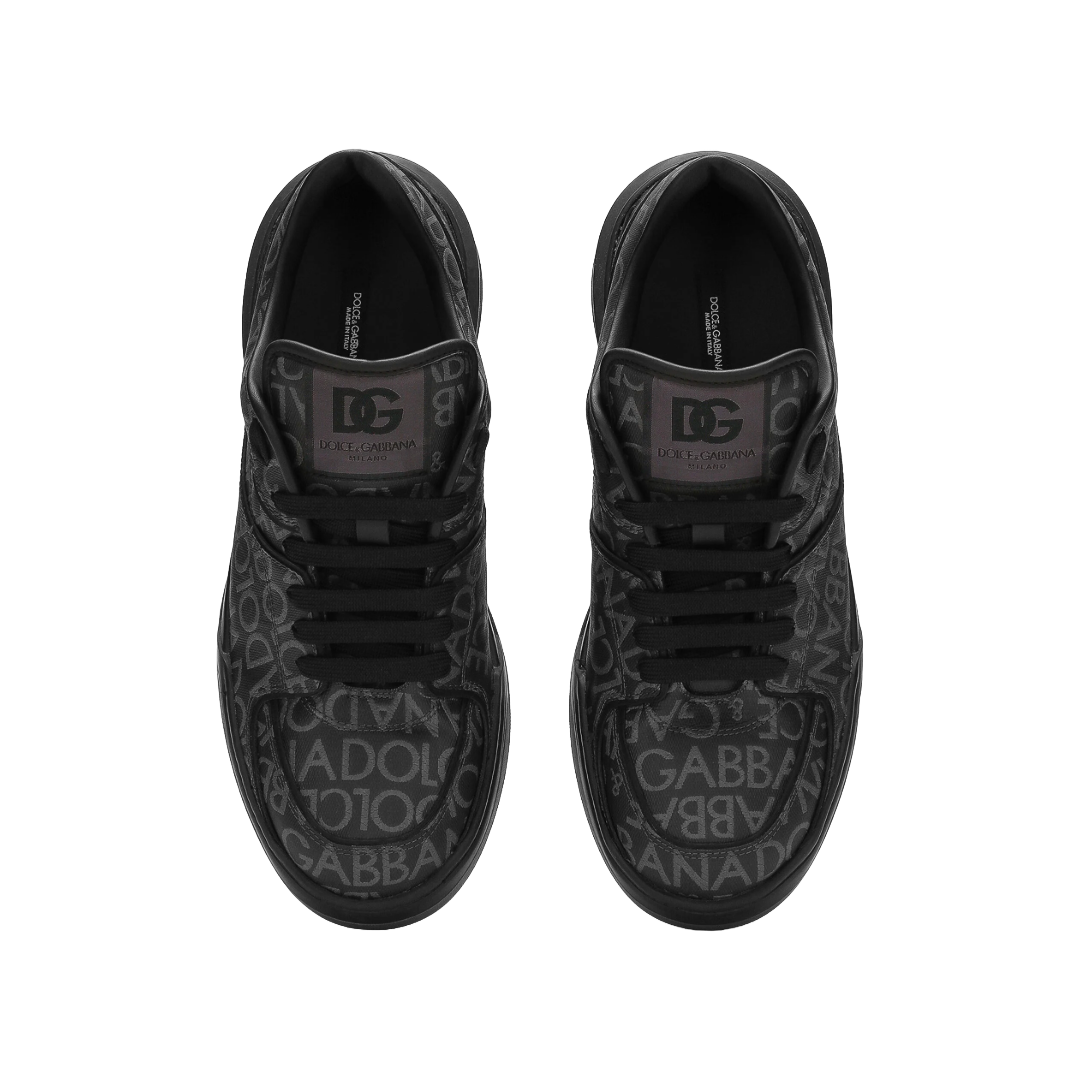 DOLCE & GABBANA COATED JACQUARD NEW ROMA SNEAKERS BLACK/GREY