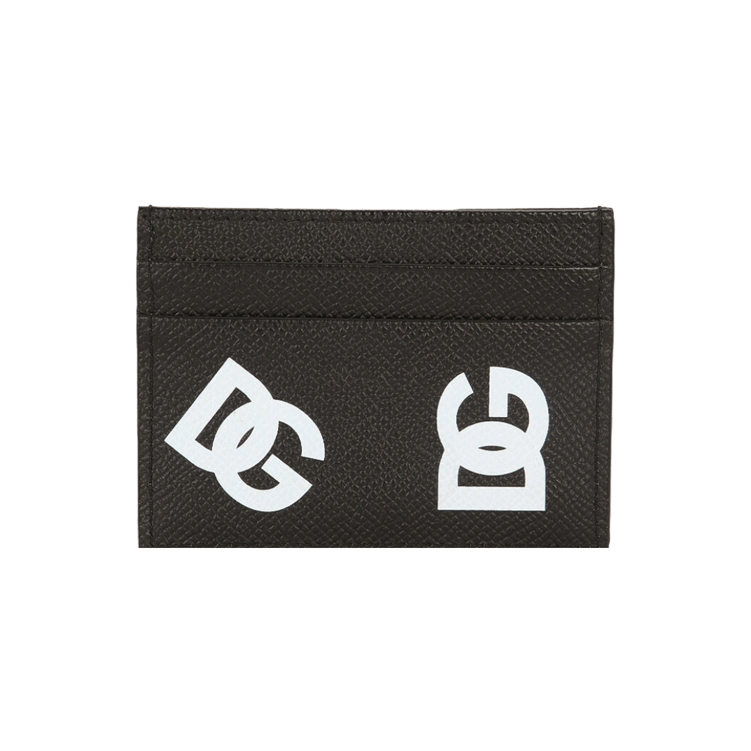 DOLCE & GABBANA CALFSKIN CARD HOLDER WITH ALL-OVER DG PRINT BLACK/WHITE