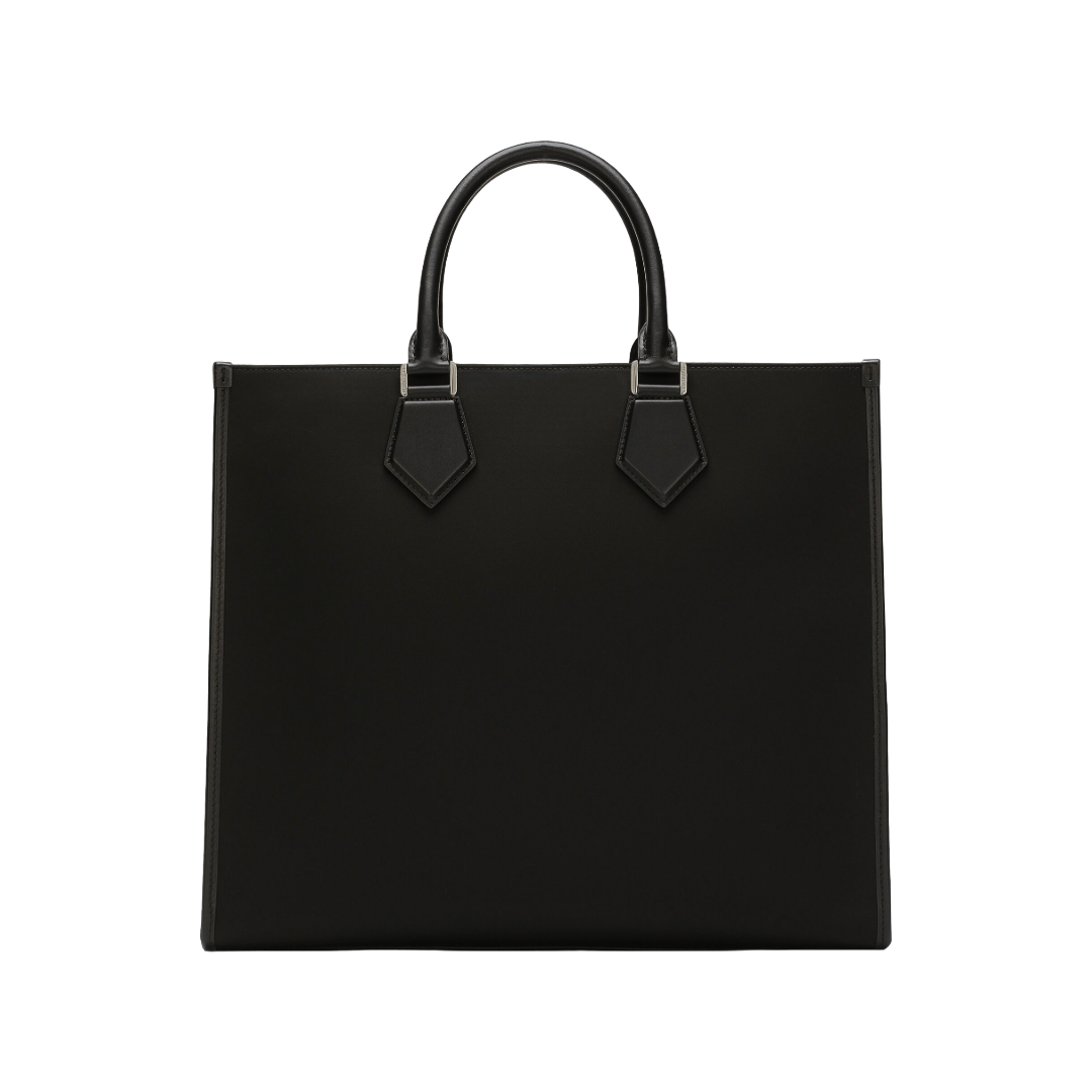 DOLCE & GABBANA LARGE NYLON SHOPPER WITH RUBBERIZED LOGO BLACK /WHITE