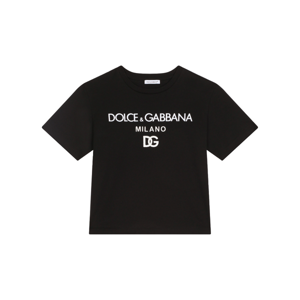 DOLCE & GABBANA KIDS JERSEY ROUND-NECK T-SHIRT WITH DG MILANO EMBROIDERY