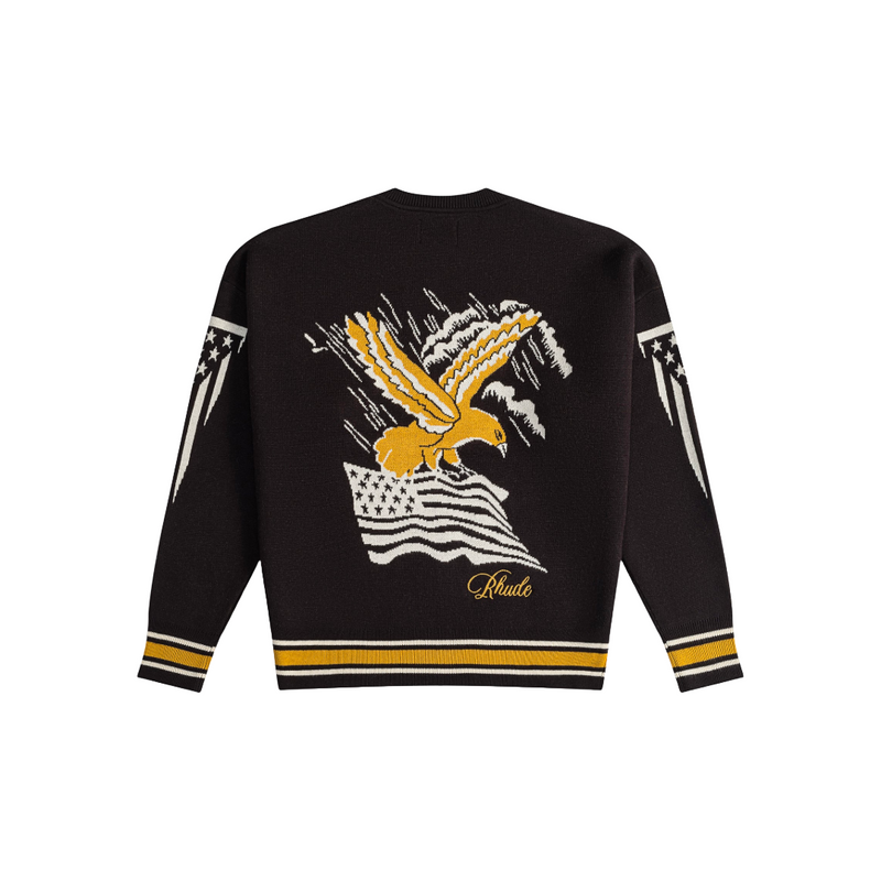 RHUDE RHUDE EAGLE SOUVENIR KNIT CREWNECK BLACK/YELLOW/CREME