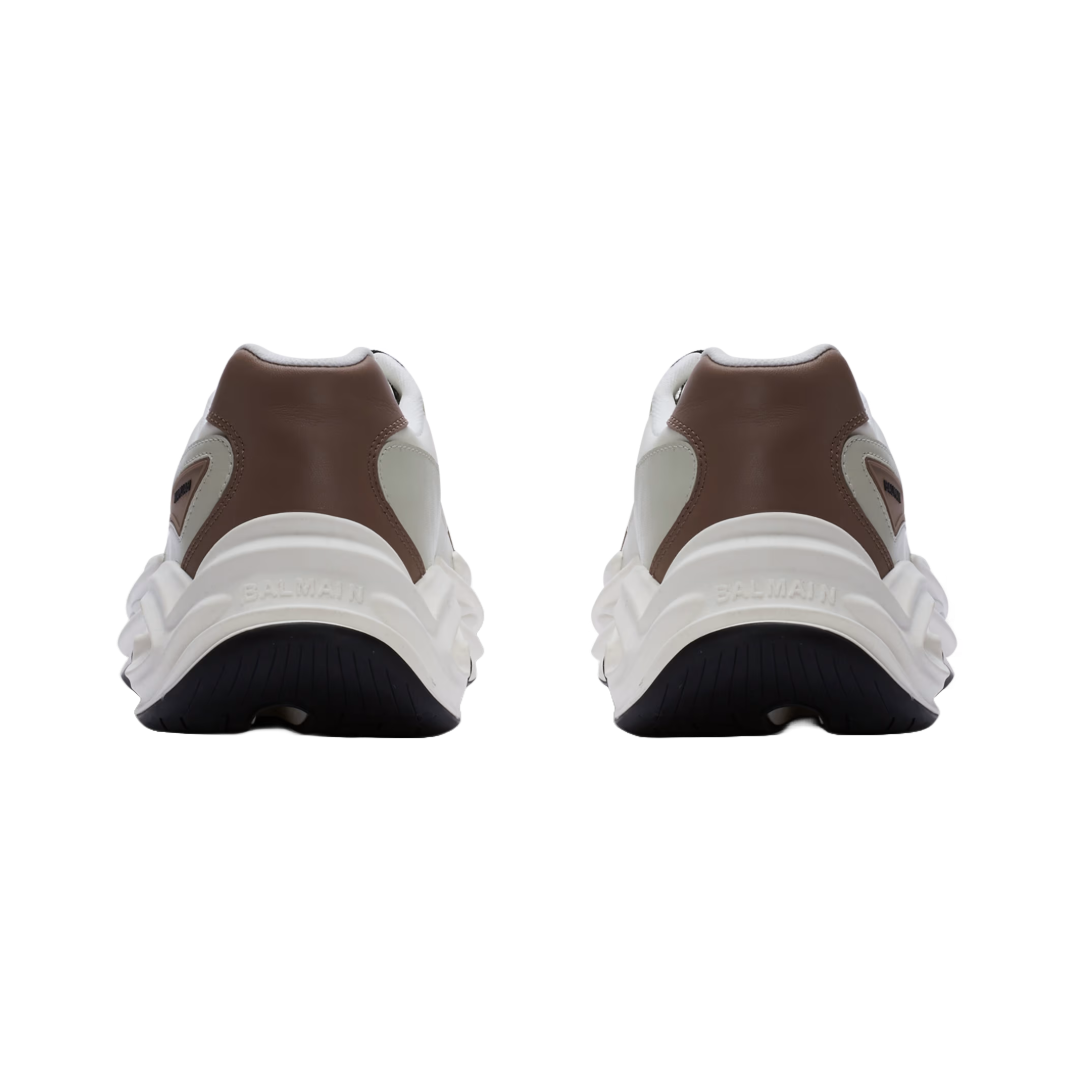 BALMAIN RUN-ROW LEATHER AND NYLON TRAINERS WHITE