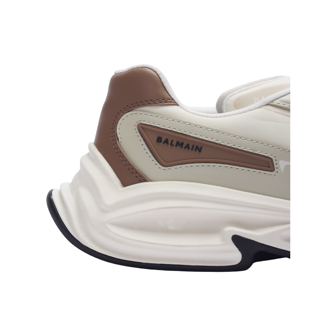 BALMAIN RUN-ROW LEATHER AND NYLON TRAINERS WHITE