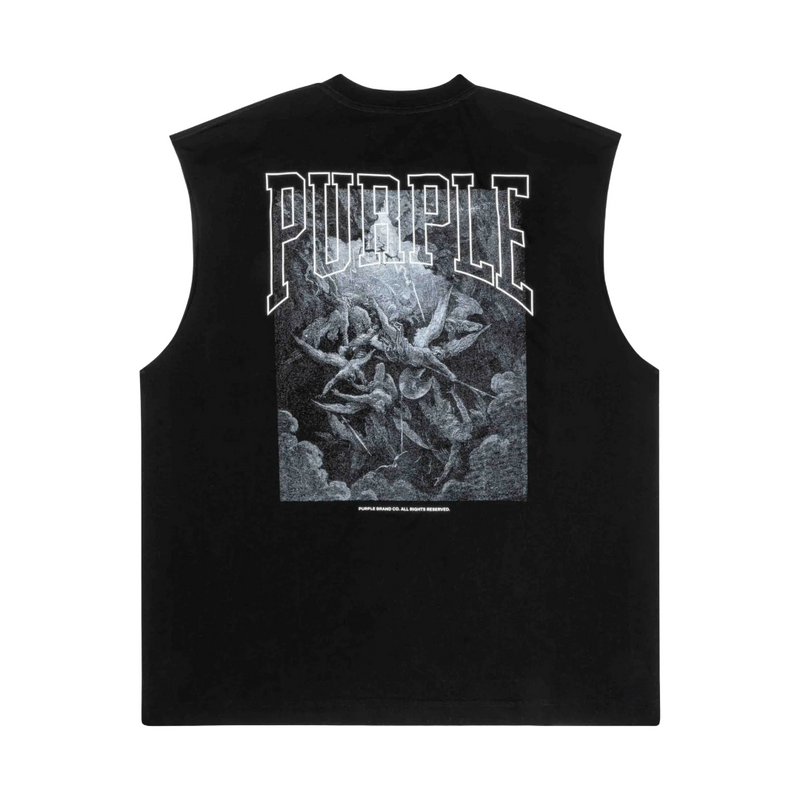 PURPLE BRAND OVERSIZE CUTOFF TEE FALLEN TANK TOP BLACK