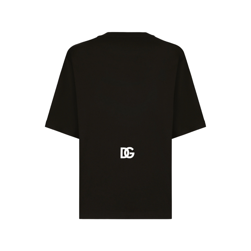 DOLCE & GABBANA SHORT-SLEEVED T-SHIRT WITH DG LOGO PRINT BLACK/WHITE