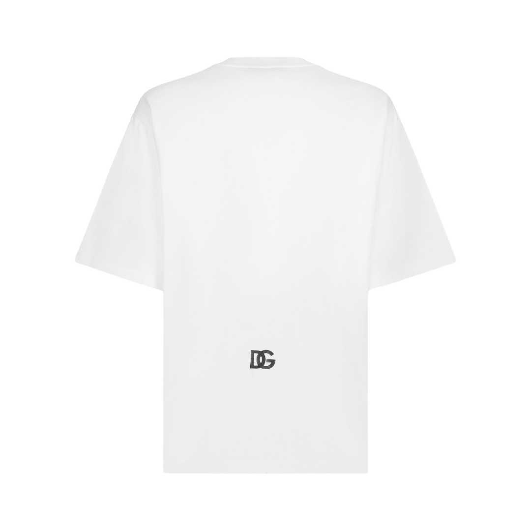 DOLCE & GABBANA SHORT-SLEEVED T-SHIRT WITH DG LOGO PRINT WHITE/BLACK