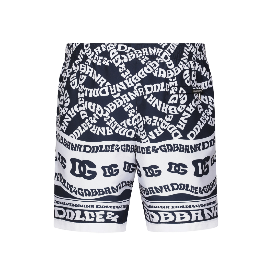 DOLCE & GABBANA MID-LENGTH SWIM TRUNKS WITH MARINA PRINT BLUE