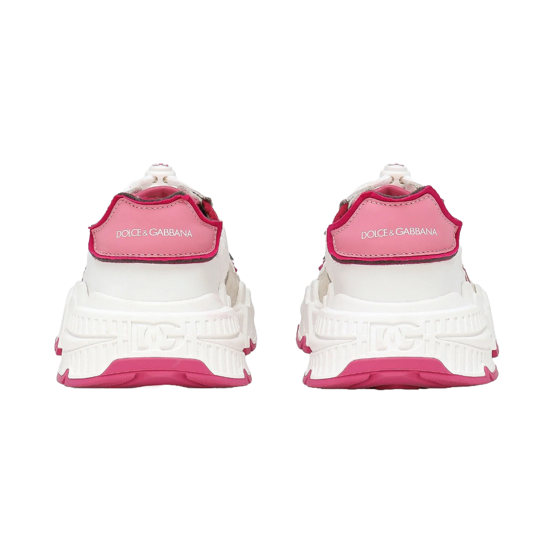 DOLCE & GABBANA KIDS MIXED-MATERIALS DAYMASTER SNEAKERS WHITE/PINK