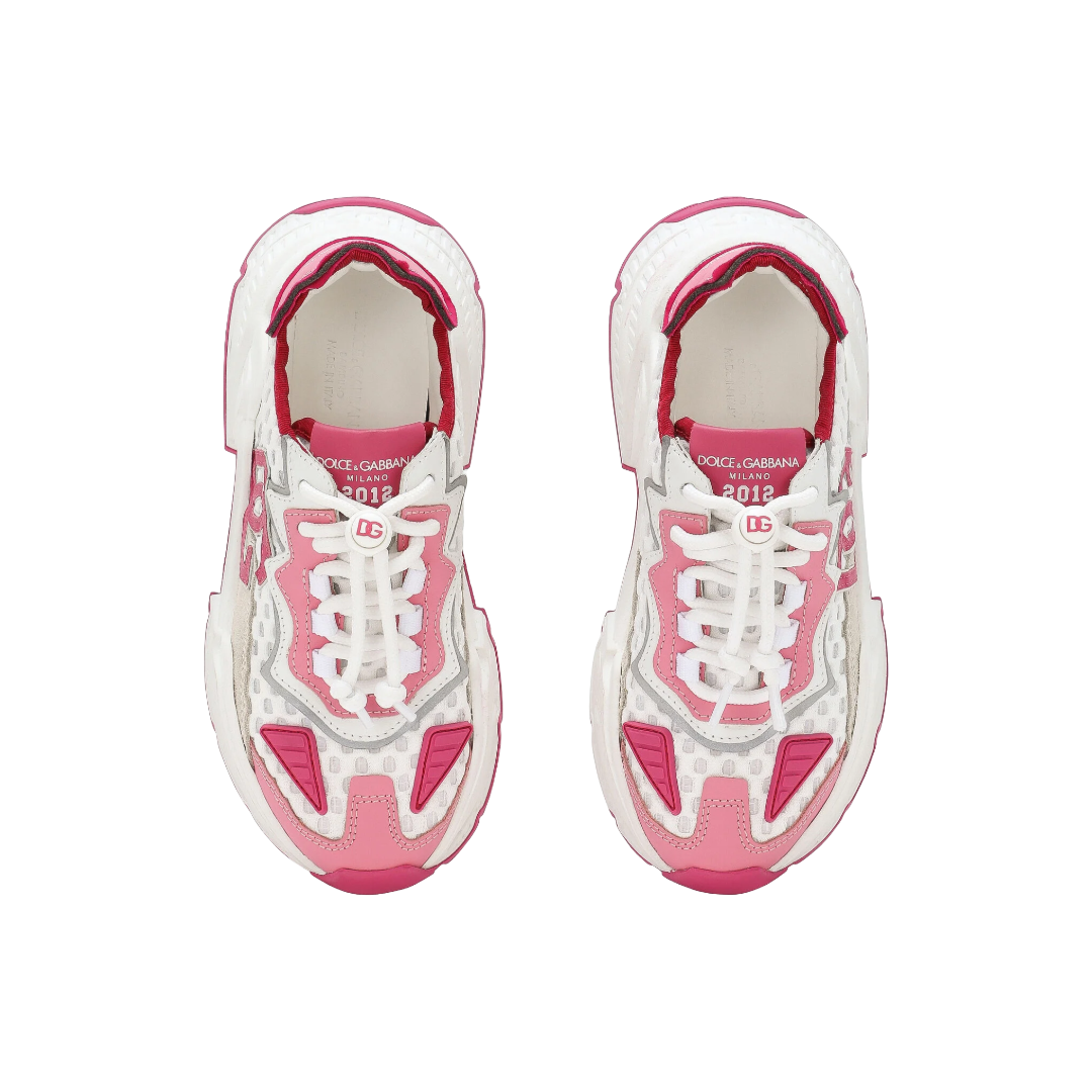 DOLCE & GABBANA KIDS MIXED-MATERIALS DAYMASTER SNEAKERS WHITE/PINK