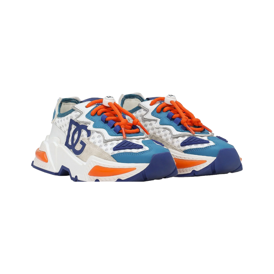 DOLCE & GABBANA KIDS MIXED-MATERIALS DAYMASTER SNEAKERS WHITE/BLUE/ORANGE