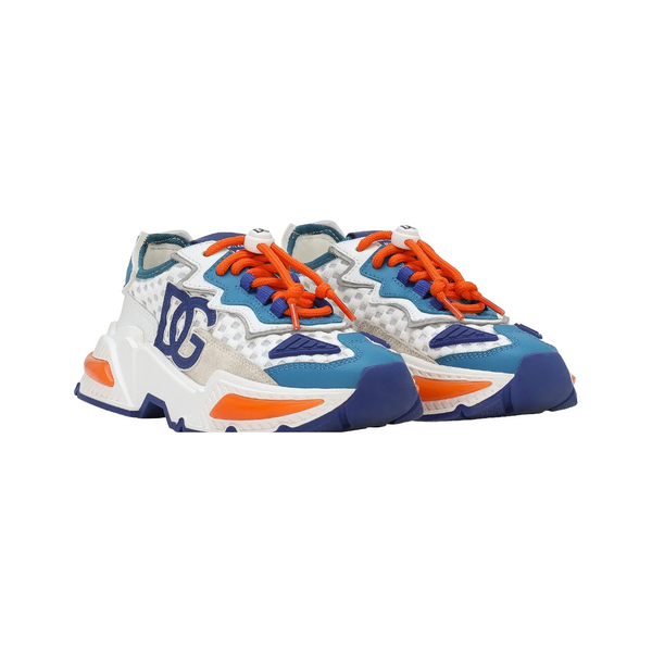 DOLCE & GABBANA MIXED-MATERIALS DAYMASTER SNEAKERS WHITE/BLUE/ORANGE