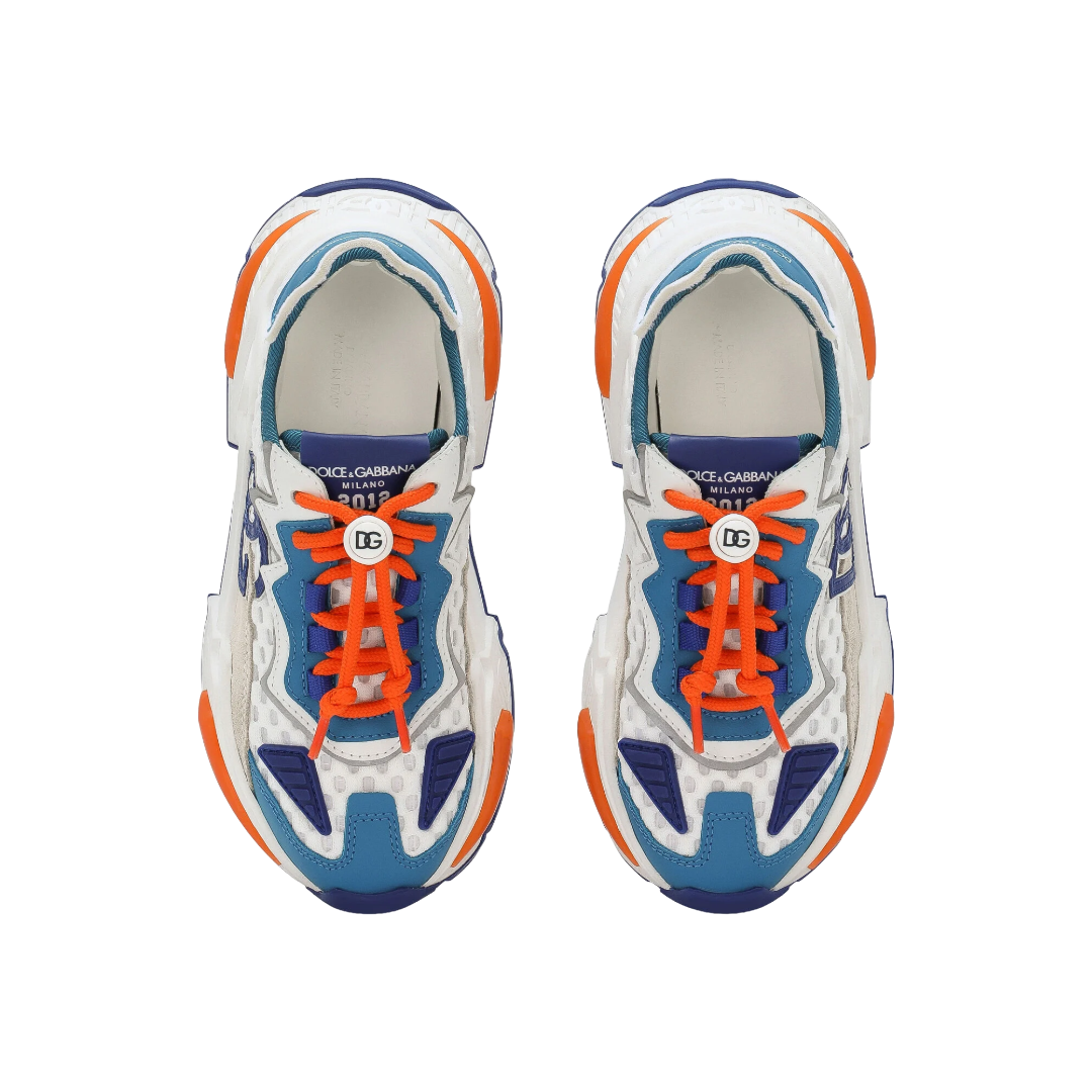 DOLCE & GABBANA KIDS MIXED-MATERIALS DAYMASTER SNEAKERS WHITE/BLUE/ORANGE