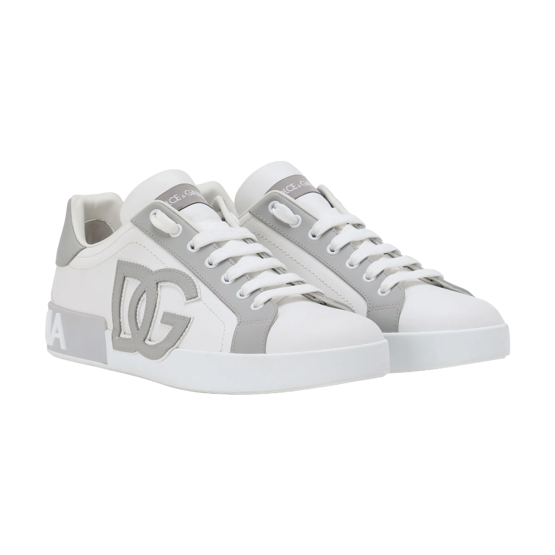 DOLCE & GABBANA CALFSKIN PORTOFINO SNEAKERS WHITE /GREY