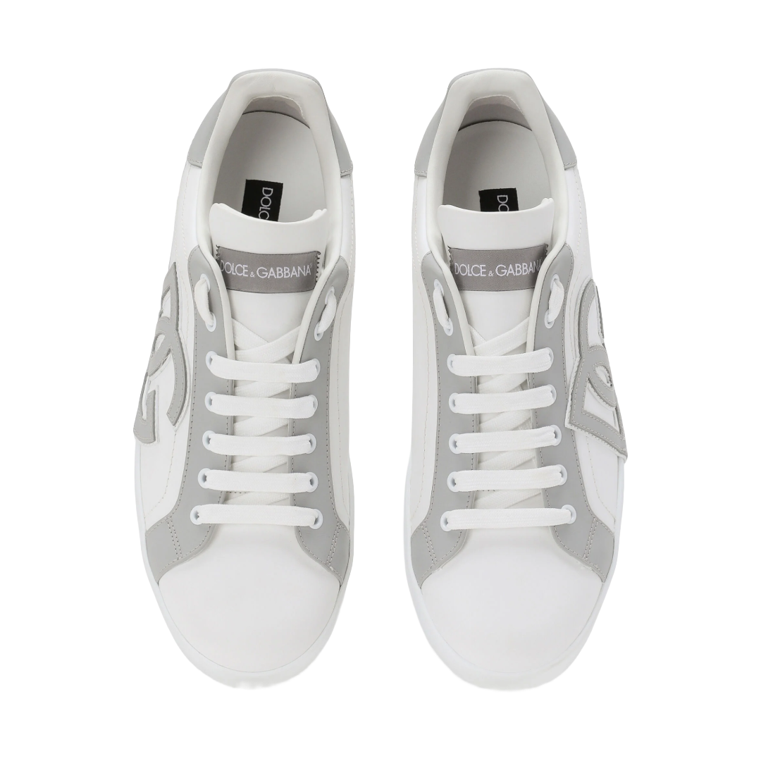 DOLCE & GABBANA CALFSKIN PORTOFINO SNEAKERS WHITE /GREY