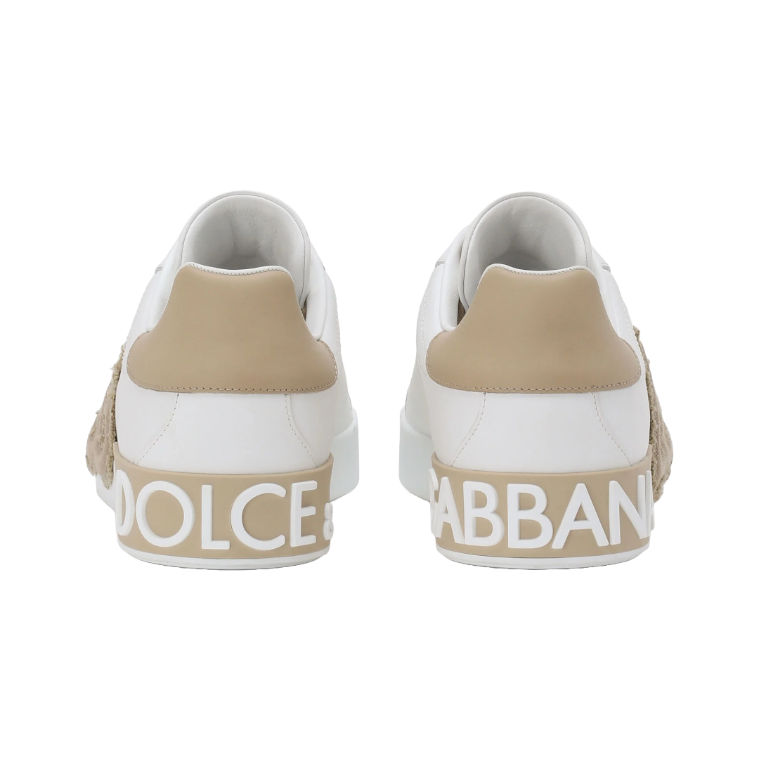 DOLCE & GABBANA CALFSKIN PORTOFINO SNEAKERS WHITE/BEIGE