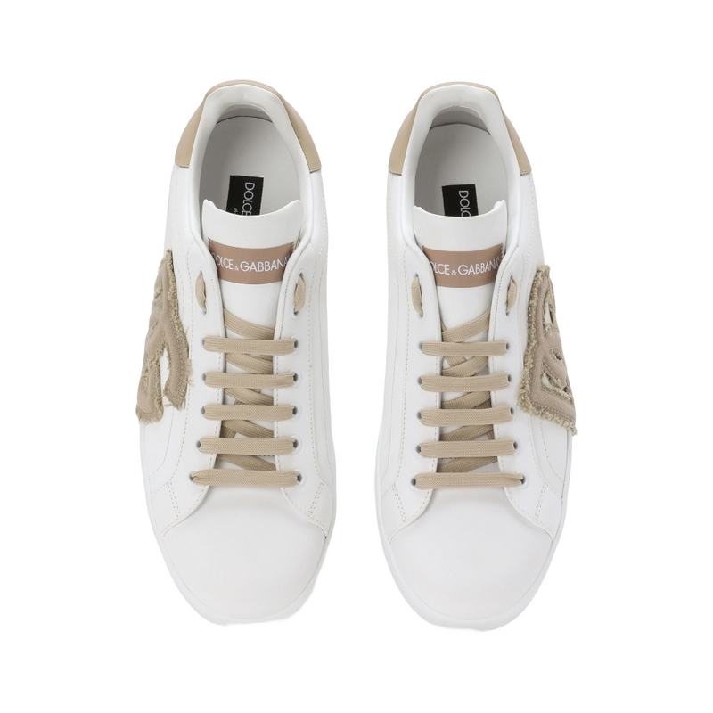 DOLCE & GABBANA CALFSKIN PORTOFINO SNEAKERS WHITE/BEIGE