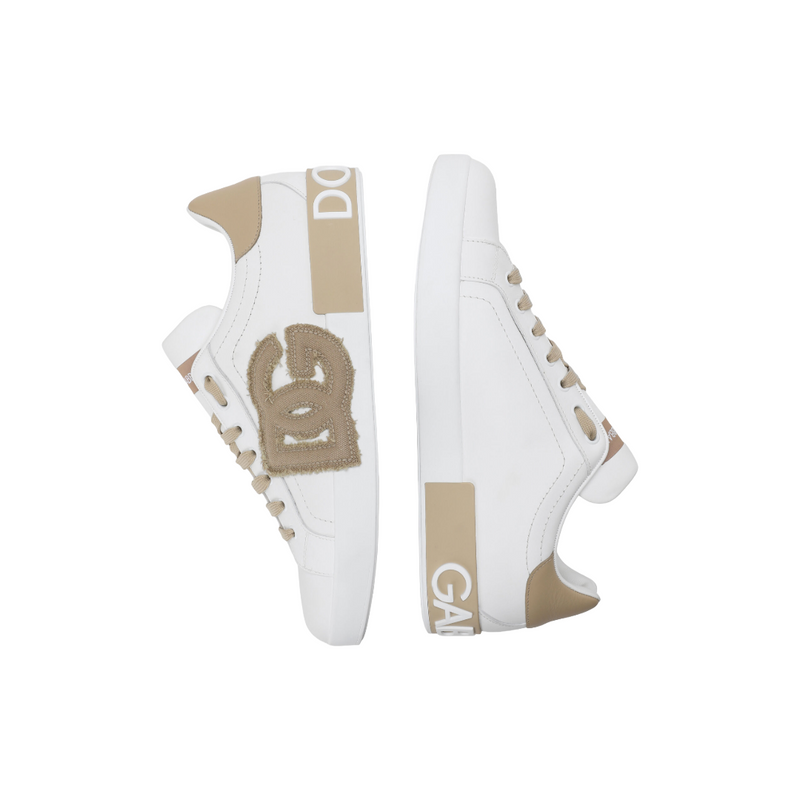 DOLCE & GABBANA CALFSKIN PORTOFINO SNEAKERS WHITE/BEIGE