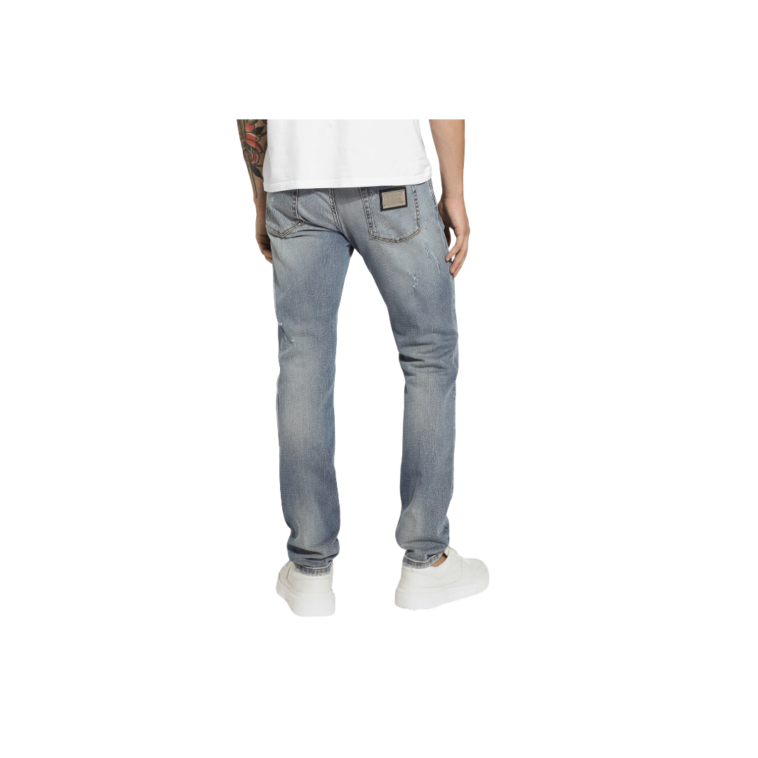 DOLCE & GABBANA SLIM-FIT BLUE STRETCH DENIM JEANS WITH ABRASIONS BLUE