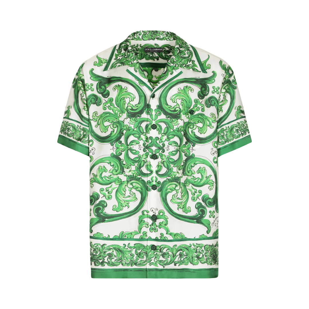 SILK TWILL HAWAIIAN SHIRT WITH MAJOLICA PRINT