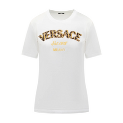 VERSACE LOGO-EMBROIDERED CREWNECK T-SHIRT WHITE