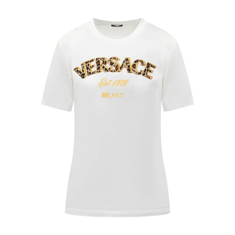 VERSACE LOGO-EMBROIDERED CREWNECK T-SHIRT WHITE