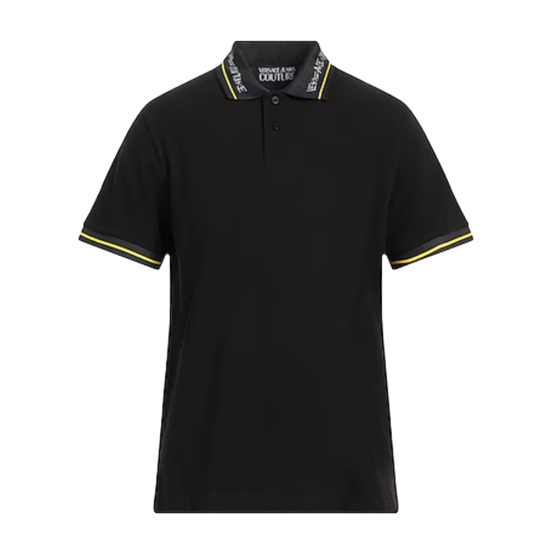 VERSACE JEANS COUTURE BLACK POLO T-SHIRT LETTERING ON COLLAR