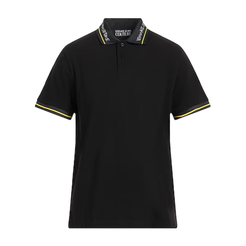 VERSACE JEANS COUTURE BLACK POLO T-SHIRT LETTERING ON COLLAR